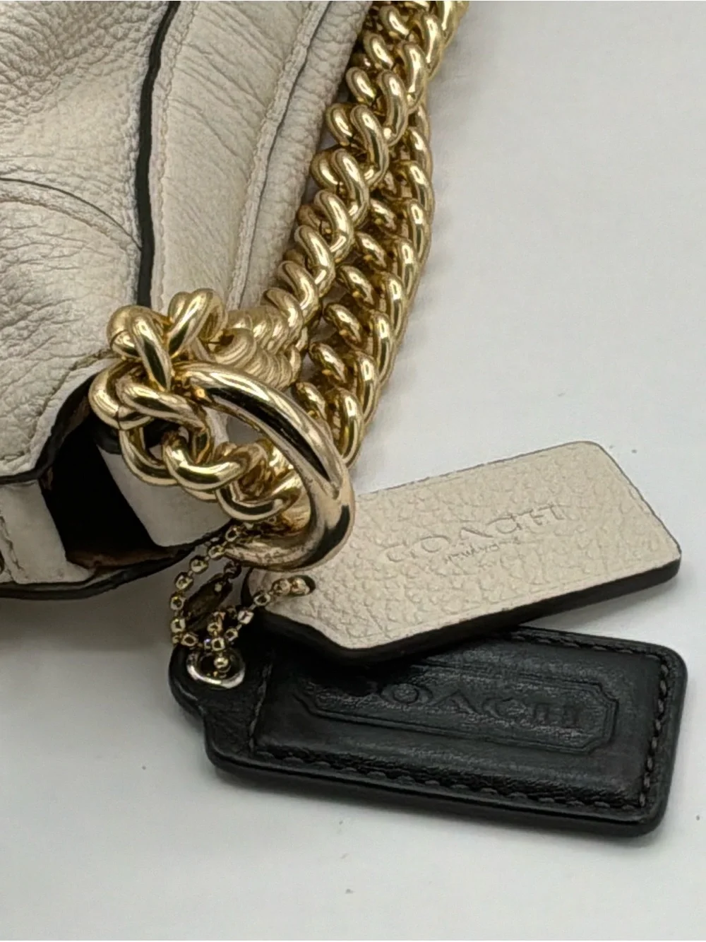 Coach Cream Pebbled Leather Paxton Duffle Shoulder Bag with Gold Hardware